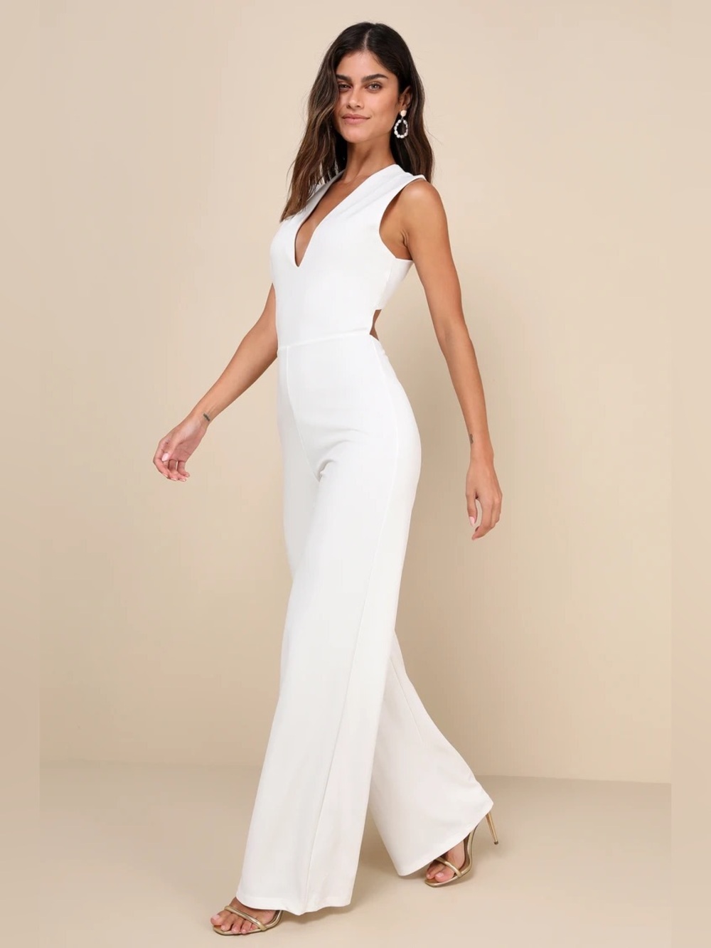 Lulus Thinking Out Loud White Backless Jumpsuit NWT